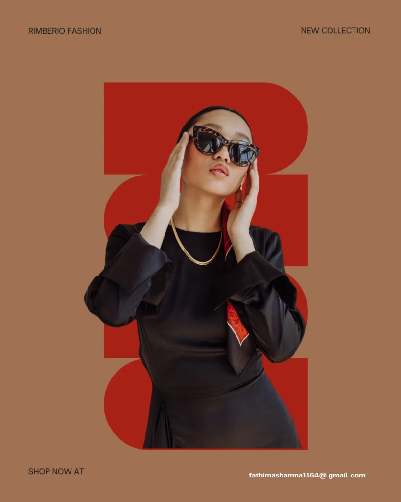 SEO-Optimized Image Alt Text: `Best digital marketer in Kerala – Fashion marketing poster featuring a model wearing a black outfit and stylish sunglasses for a new fashion collection.